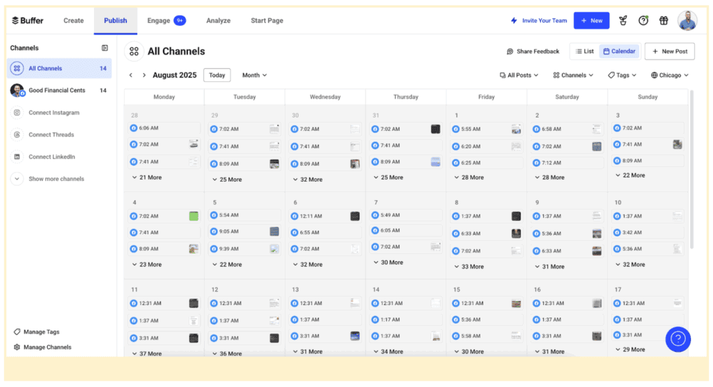 My Facebook scheduling dashboard.
